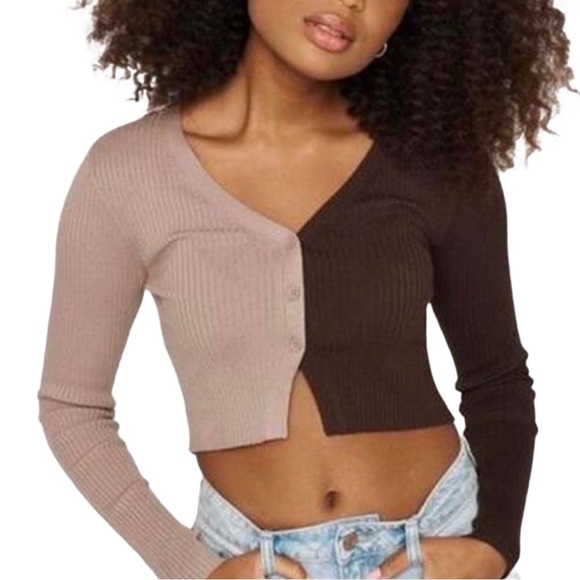 GARAGE Crop Ribbed Colorblock Sweater - Picture 1 of 7
